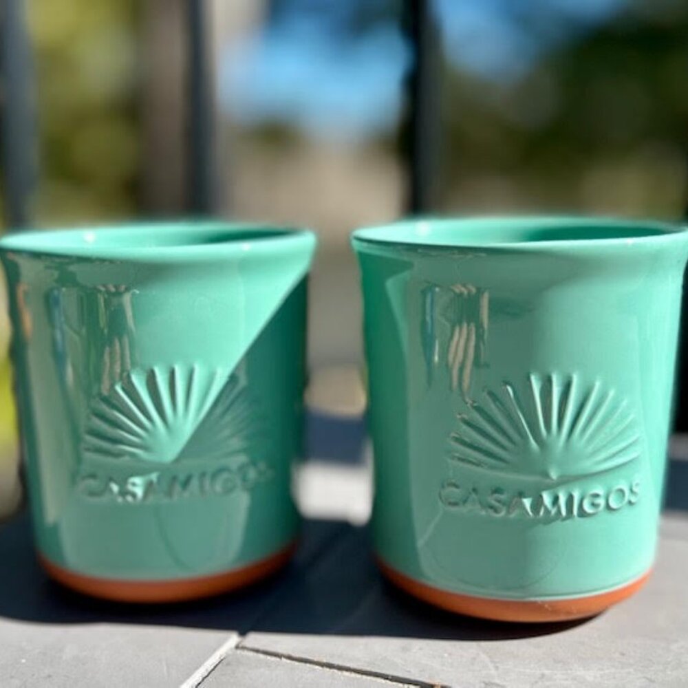 Casamigos Tequila Terra Cotta Cups Turquoise Set 2